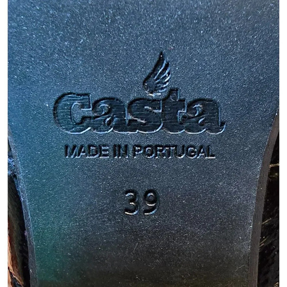 Casta Josh Patent Leather Black Heeled Loafer Gray Silver Buckle size EU 39 90s - Picture 10 of 10